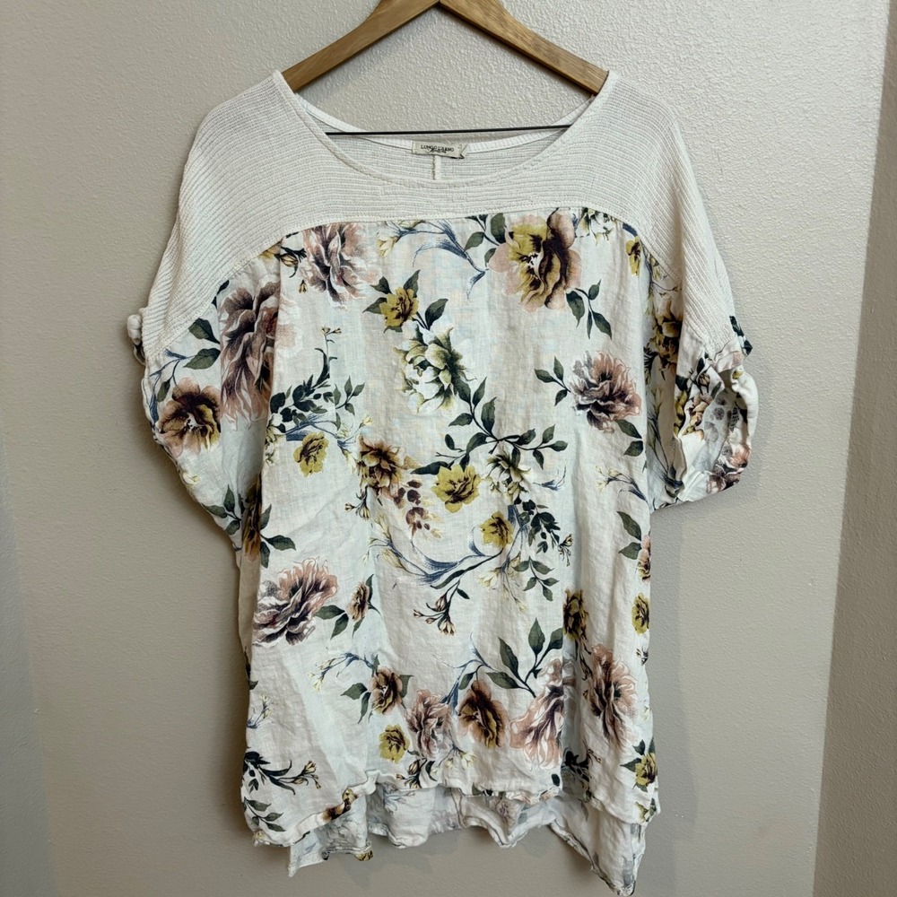 Lungo‎ L'arno Top 3x Linen White Floral Made in Italy
